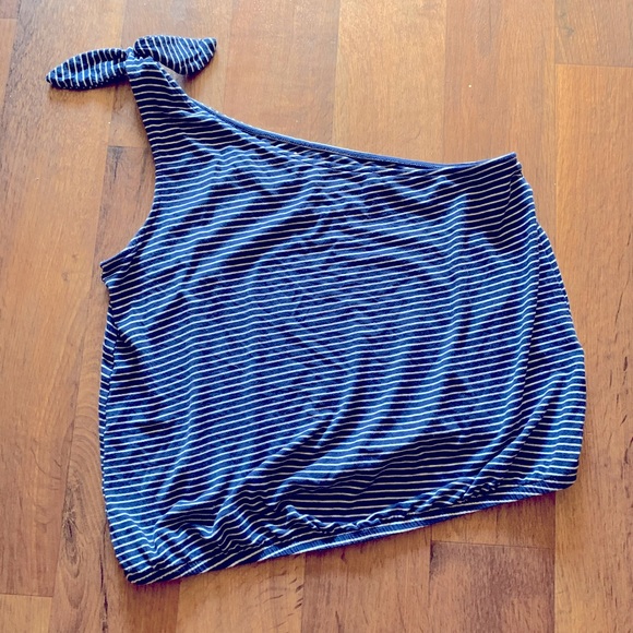 AE Soft & Sexy One-Shoulder Cropped Tank Top Navy Blue Gray medium - Picture 8 of 8